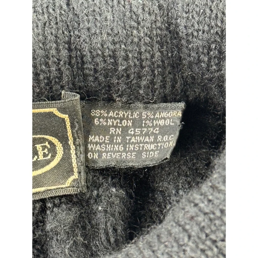 Vintage Rochelle California Black White Geometric Angora Wool Zip Cardigan Large